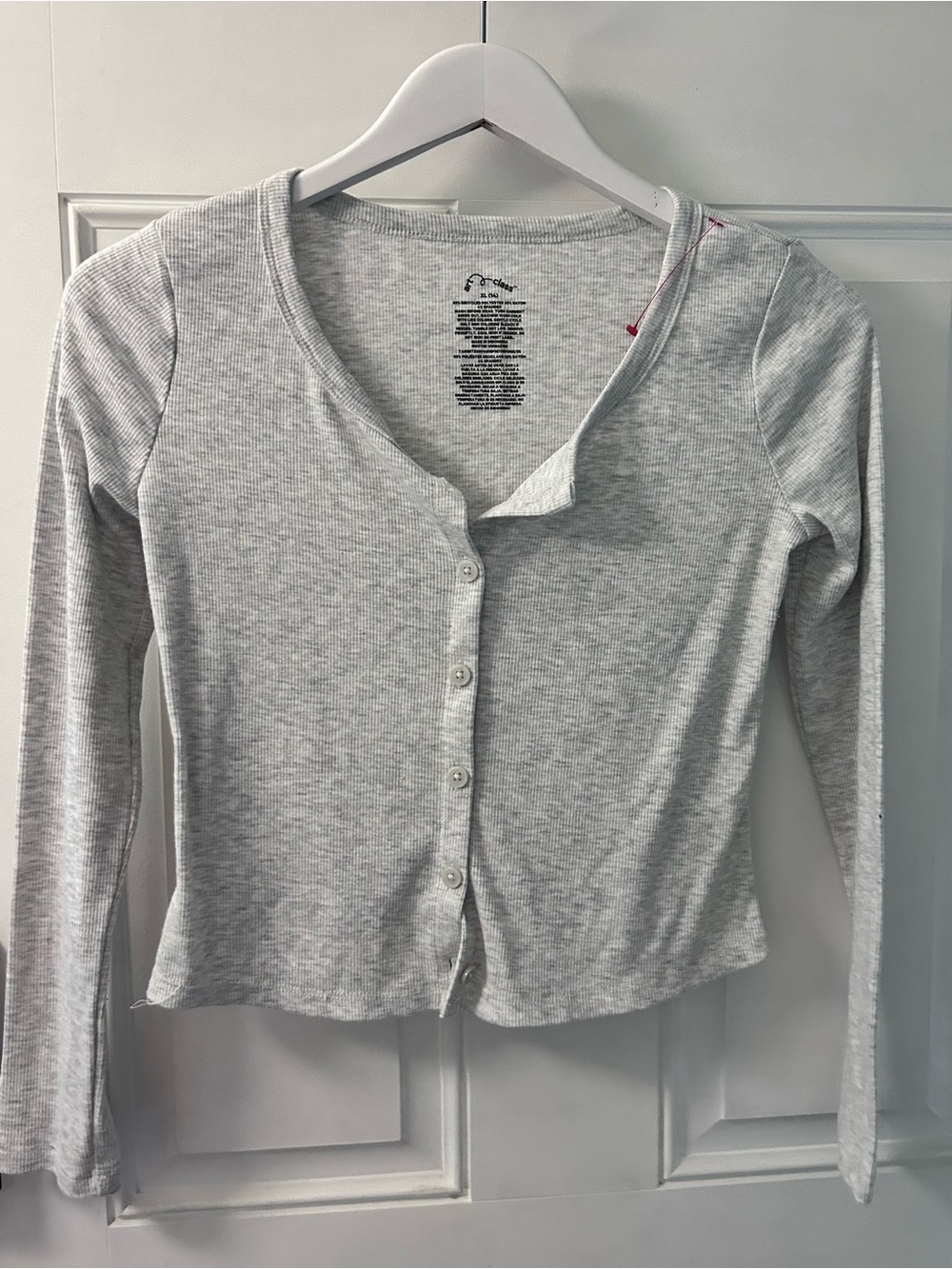 art class Light Gray Ribbed Button-Front Crop Top